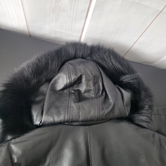 Blushe By Spiegel Classic Vintage Black Leather Jacket w/ Removable Fur Trim EUC - Picture 7 of 11